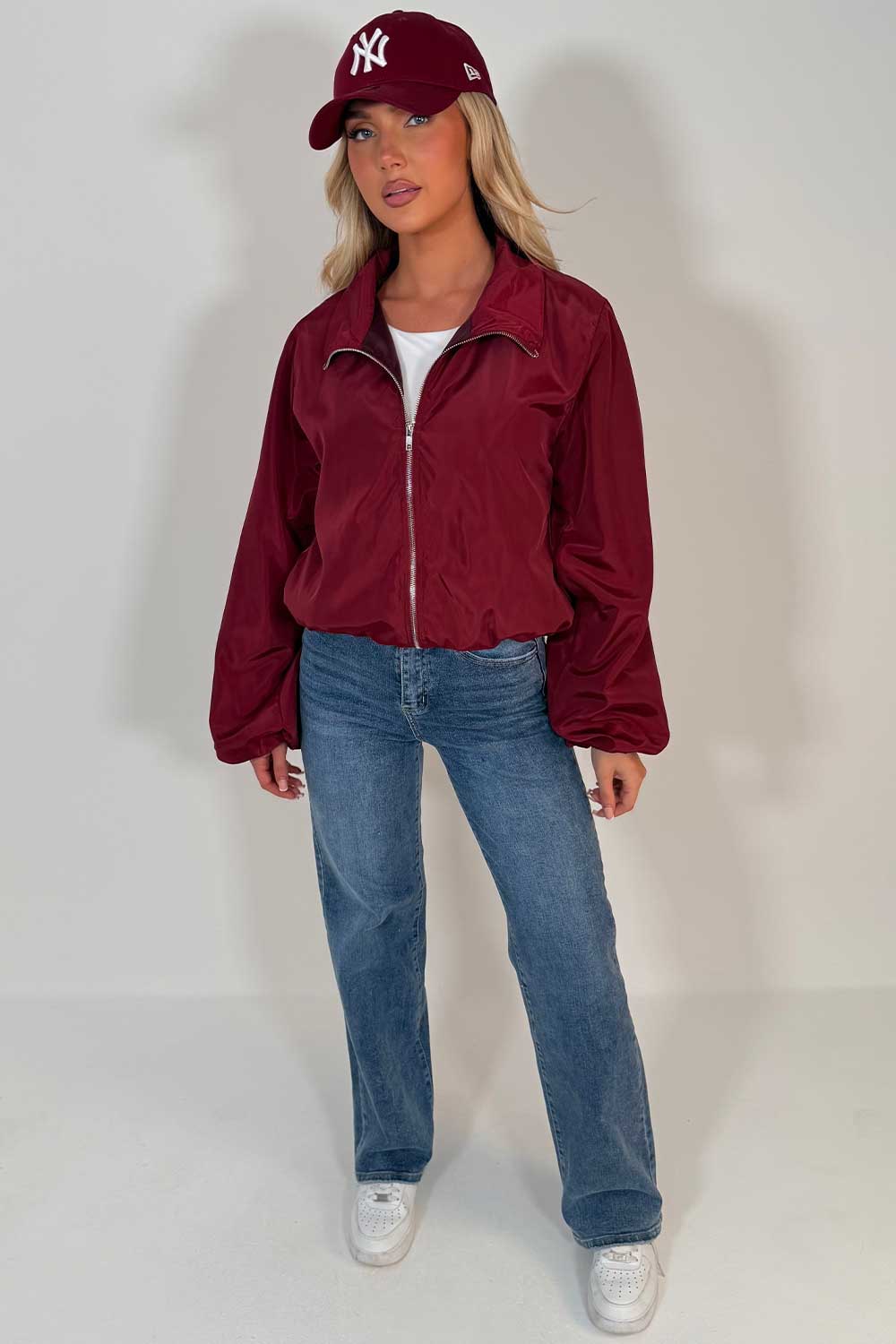 Burgundy Festival Jacket Funnel Neck Windbreaker