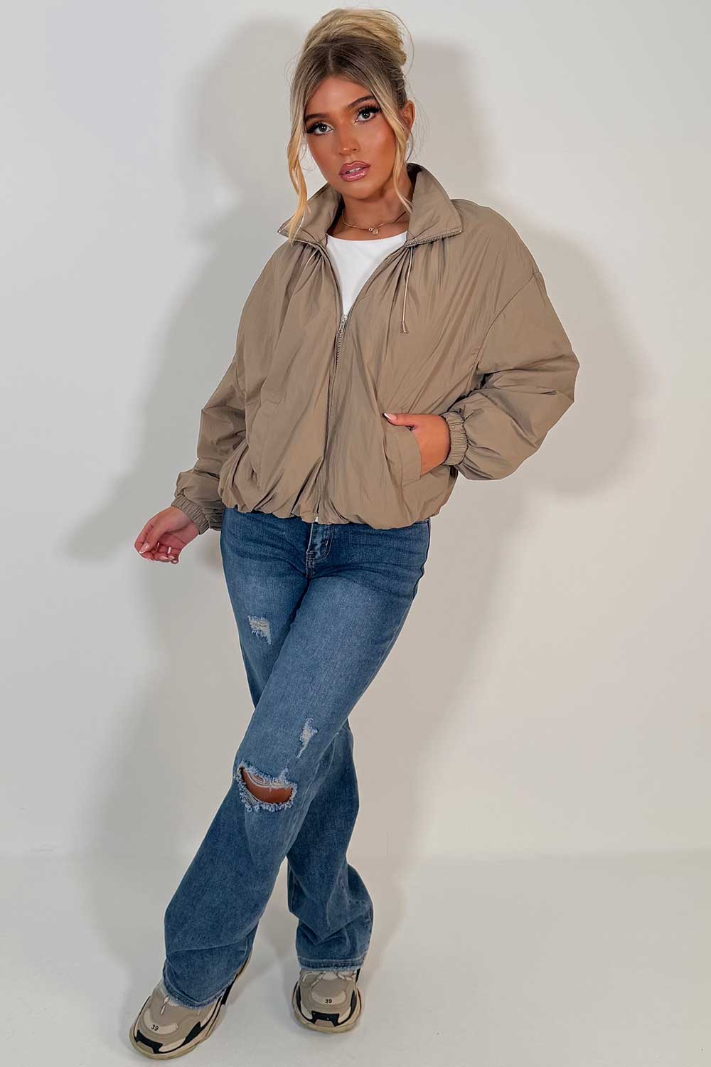 Funnel Neck Jacket Beige