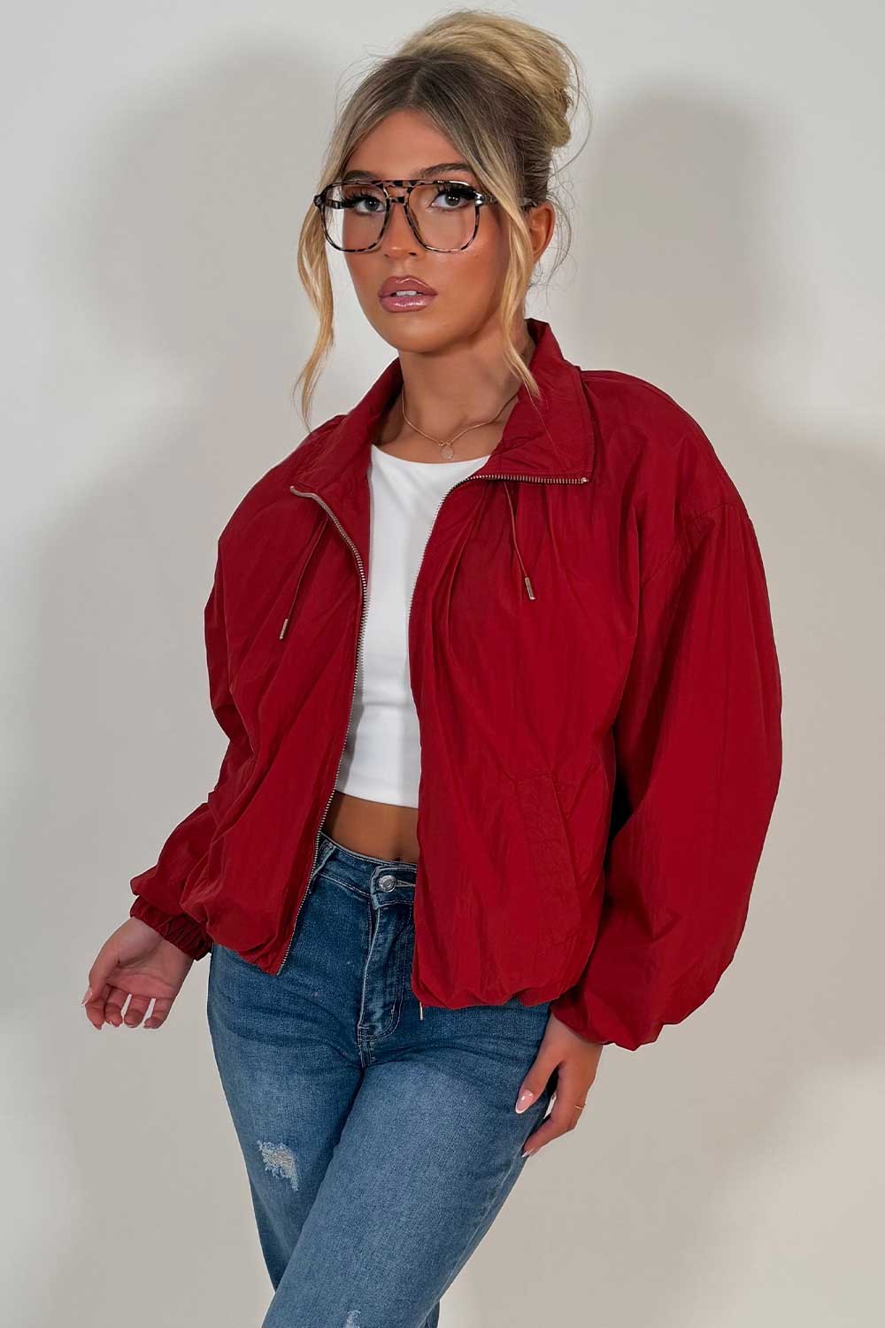 Funnel Neck Jacket Burgundy