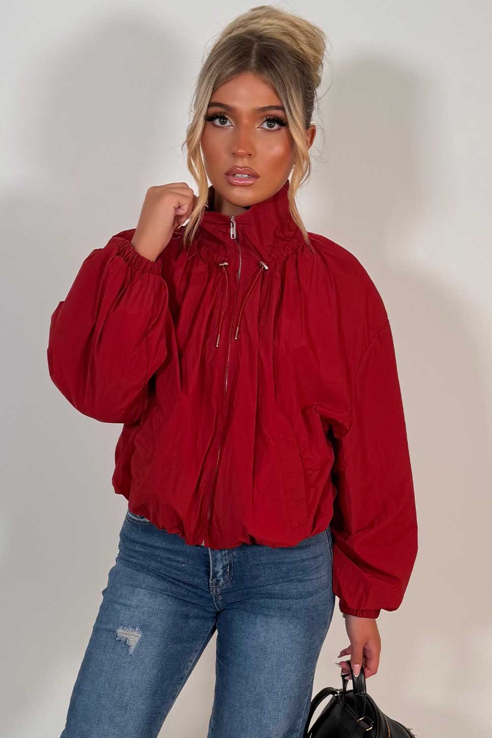 Funnel Neck Jacket Burgundy