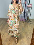 Brava Swirl Print Ruffle Hem Maxi Dress