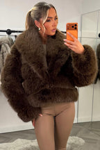 Faux Fur Coat With Collar Brown