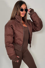 Cropped Puffer Jacket Brown