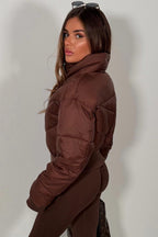 Cropped Puffer Jacket Brown
