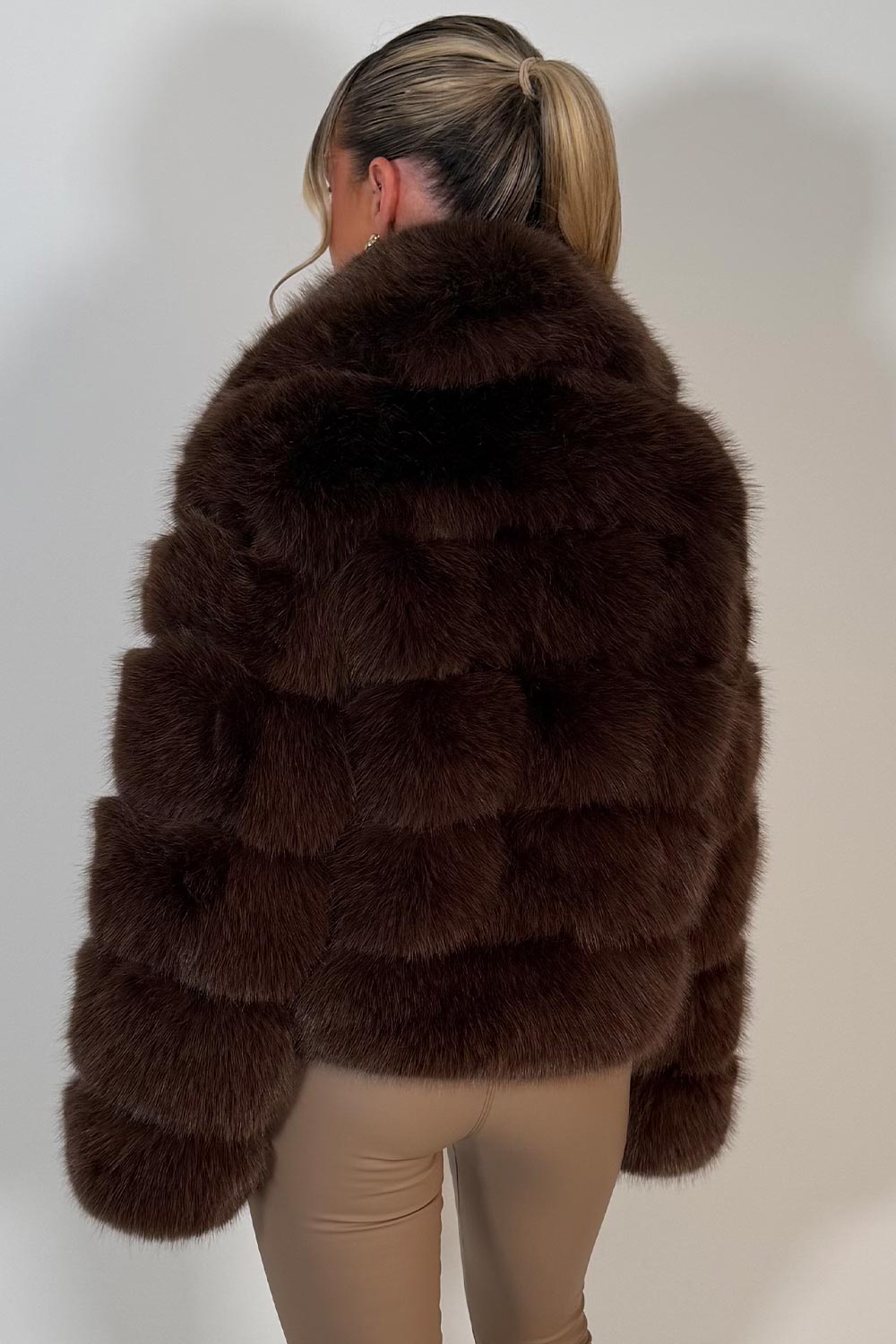 Faux Fur Coat With Collar Brown