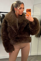 Faux Fur Coat With Collar Brown