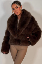 Faux Fur Coat With Collar Brown