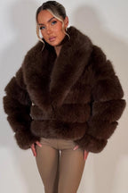Faux Fur Coat With Collar Brown