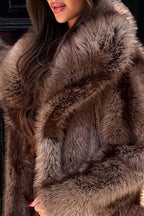 Long Faux Fur Coat With Collar Brown