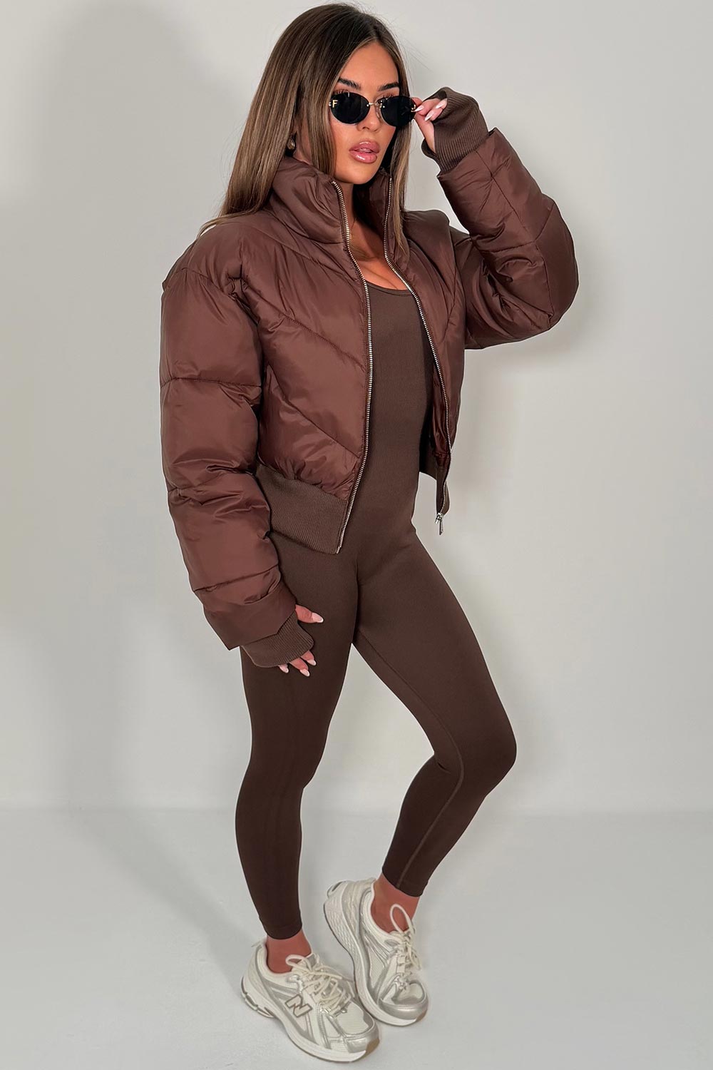 Cropped Puffer Jacket Brown
