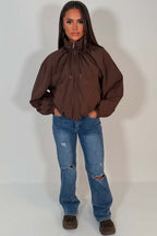 Funnel Neck Jacket Brown