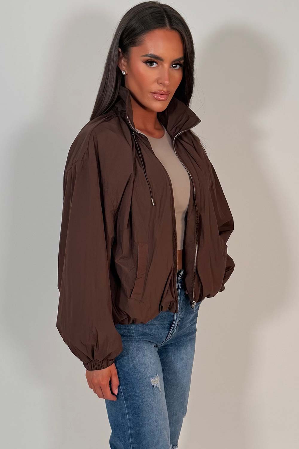 Funnel Neck Jacket Brown