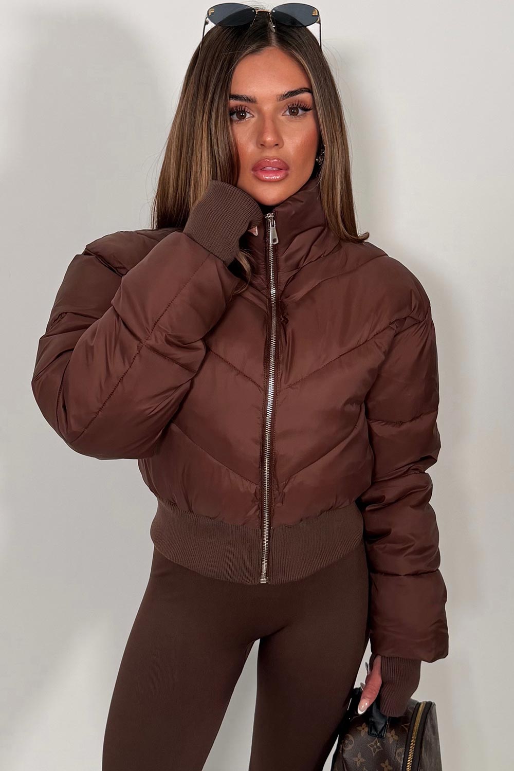 Cropped Puffer Jacket Brown