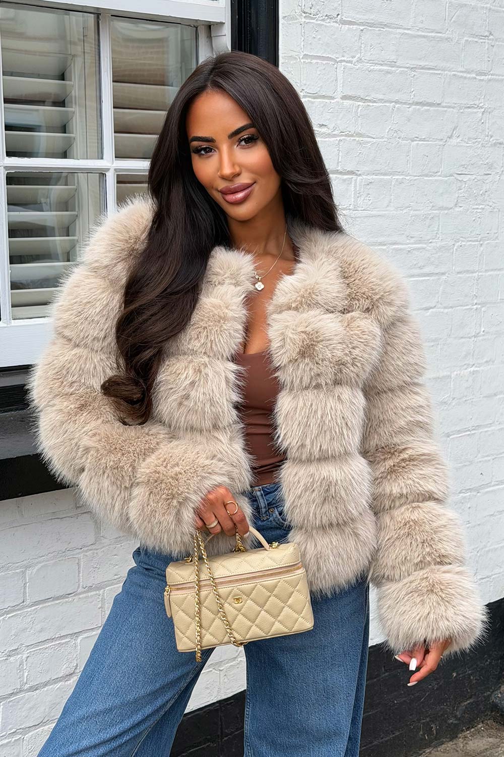 Beige Faux Fur Bubble Coat