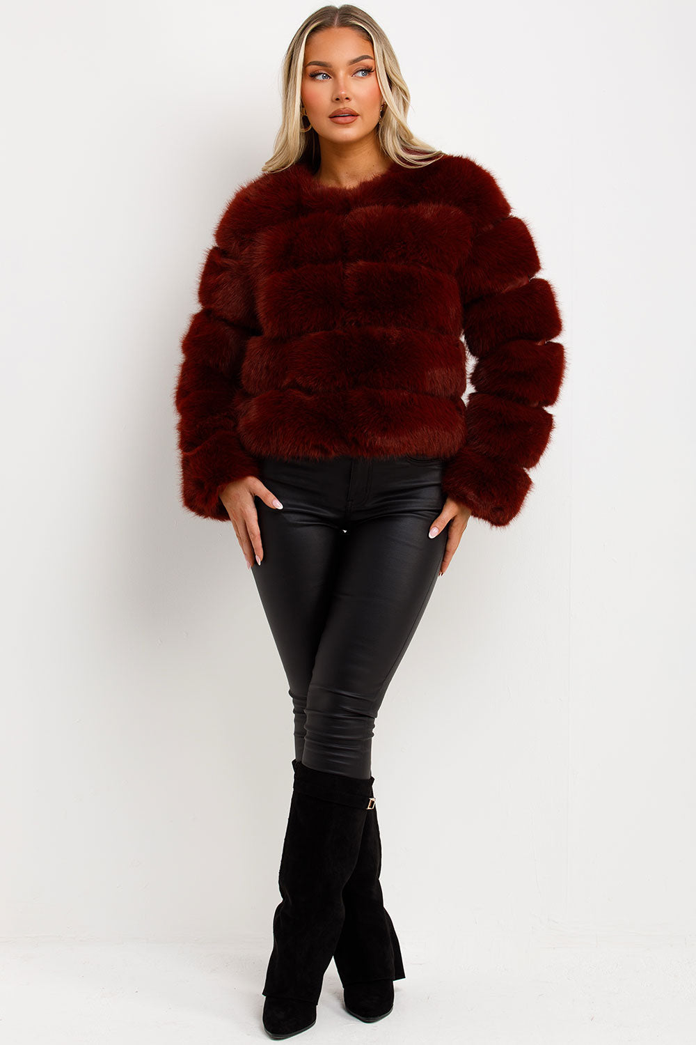 Faux Fur Bubble Coat Burgundy