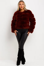Faux Fur Bubble Coat Burgundy