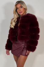 Faux Fur Bubble Coat Burgundy