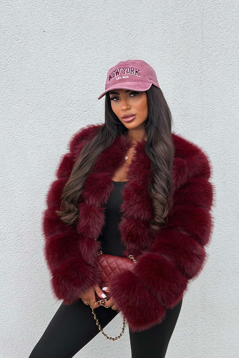 Faux Fur Bubble Coat Burgundy
