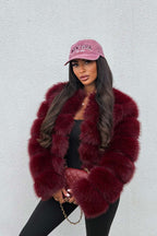 Faux Fur Bubble Coat Burgundy