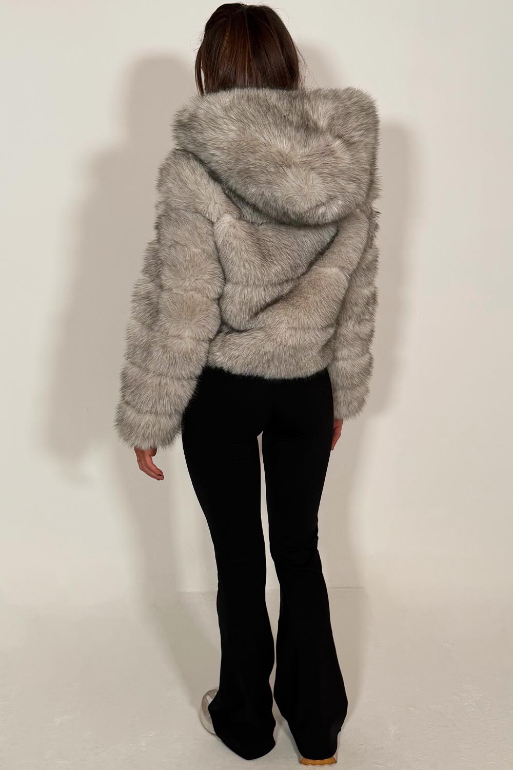 Grey Faux Fur Jacket With Hood