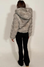 Grey Faux Fur Jacket With Hood