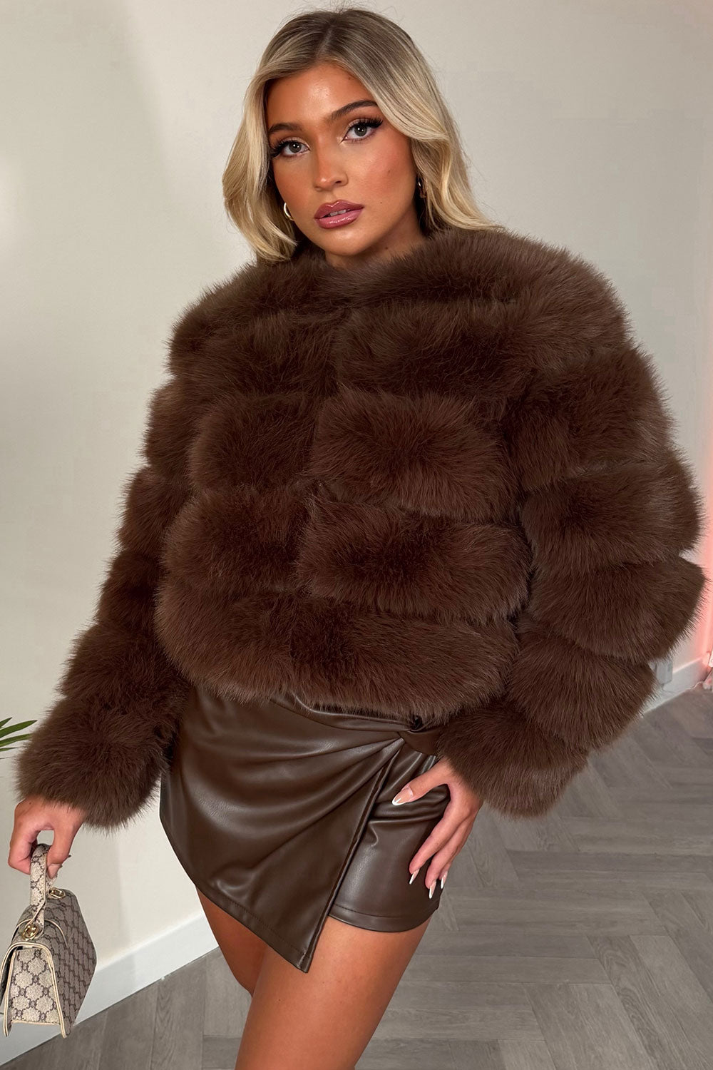 Brown Faux Fur Bubble Coat