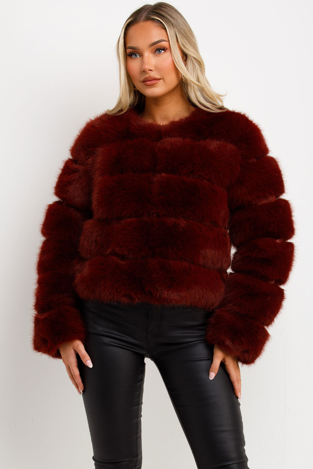 Faux Fur Bubble Coat Burgundy
