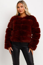 Faux Fur Bubble Coat Burgundy