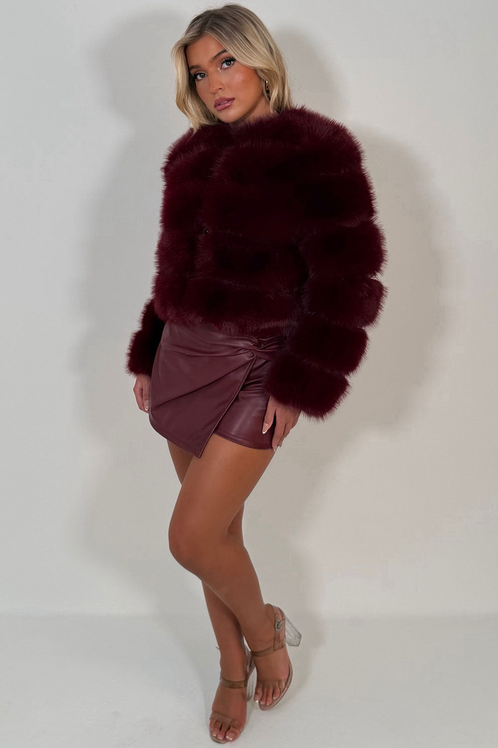 Faux Fur Bubble Coat Burgundy