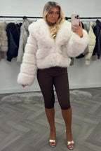 Beige Faux Fur Coat With Collar