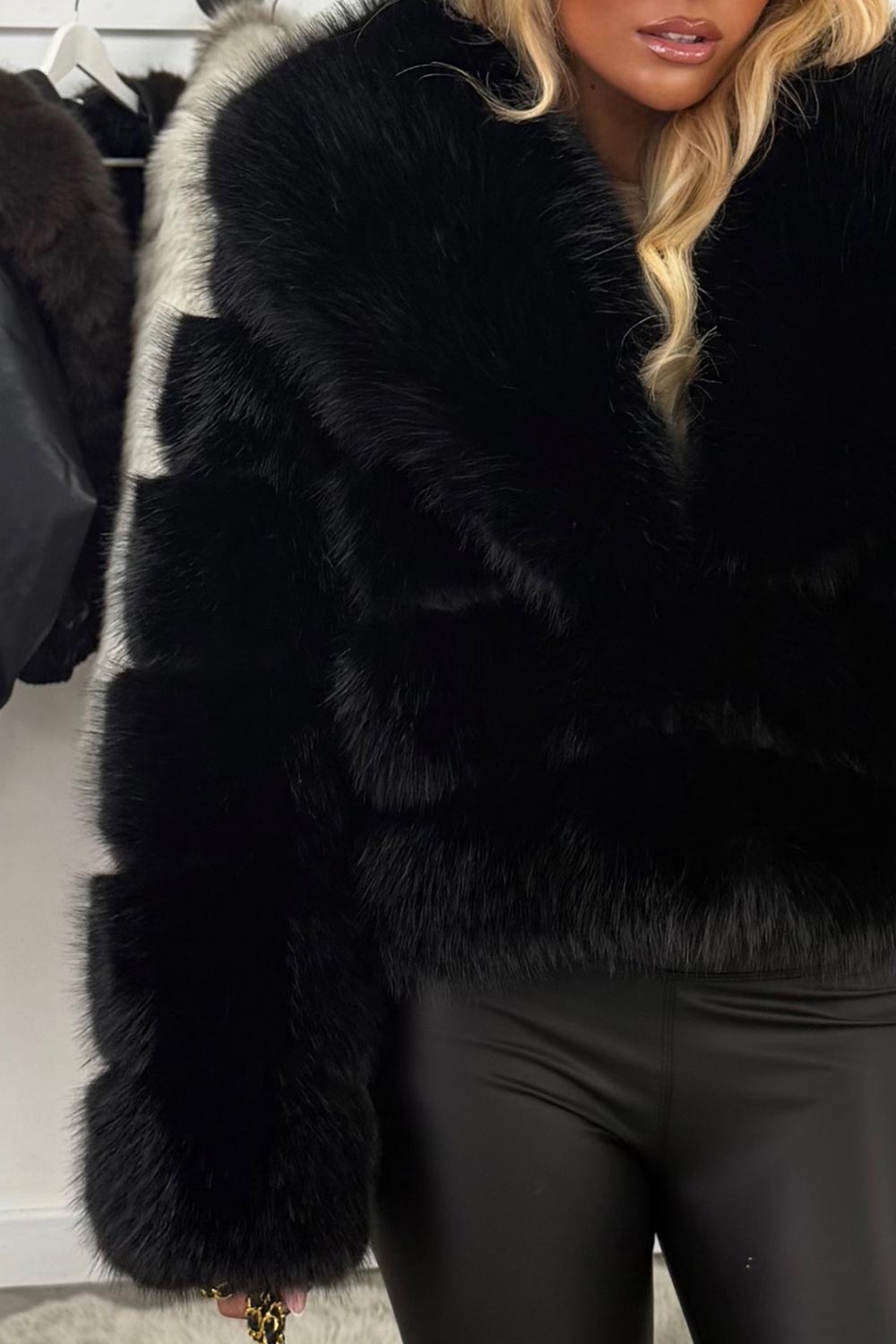 Black Faux Fur Coat With Collar