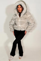 Grey Faux Fur Jacket With Hood
