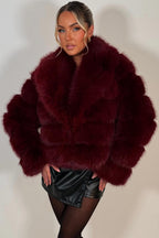 Faux Fur Coat With Collar Burgundy