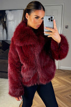 Faux Fur Short Plush Jacket Burgundy