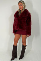 Faux Fur Jacket Collared Burgundy
