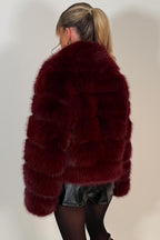 Faux Fur Coat With Collar Burgundy