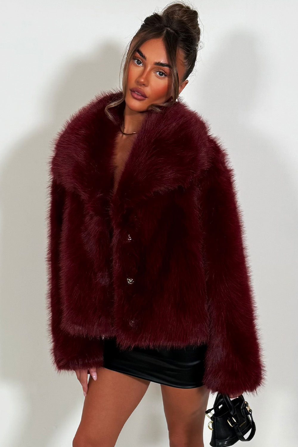 Burgundy Faux Fur Jacket Collared