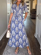NEW🔥 V Neck Printed Elasticized Drawstring Dress- Tax Free
