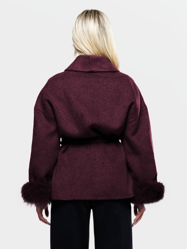 Women's Elegant Solid Color Waist Tie Plush Long Sleeve Thermal Wrap Coat