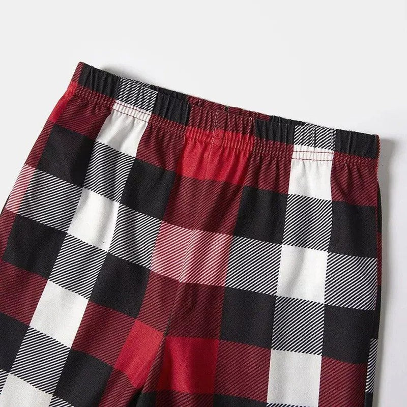 "Family Christmas 2025" Letter Printed Red & Black & Grey & White Plaid Family Matching Pajamas