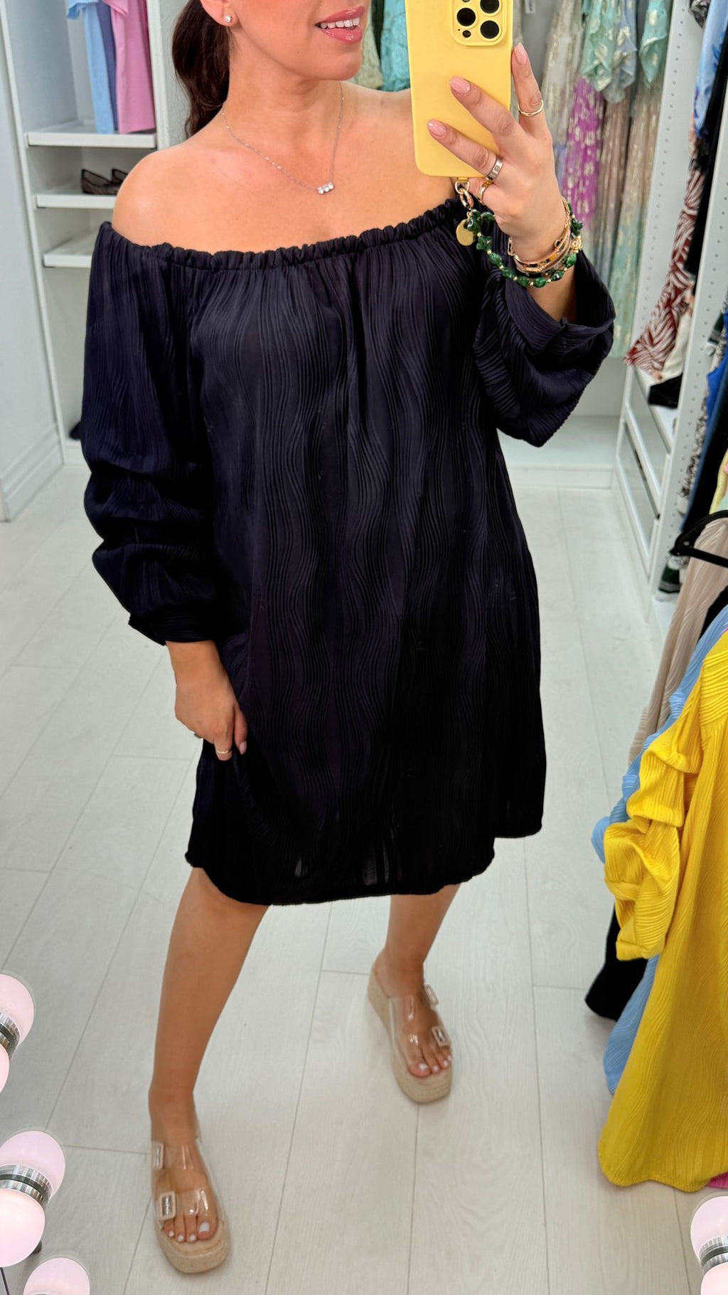 Arianne Plain Ribbed Bardot Midi Dress