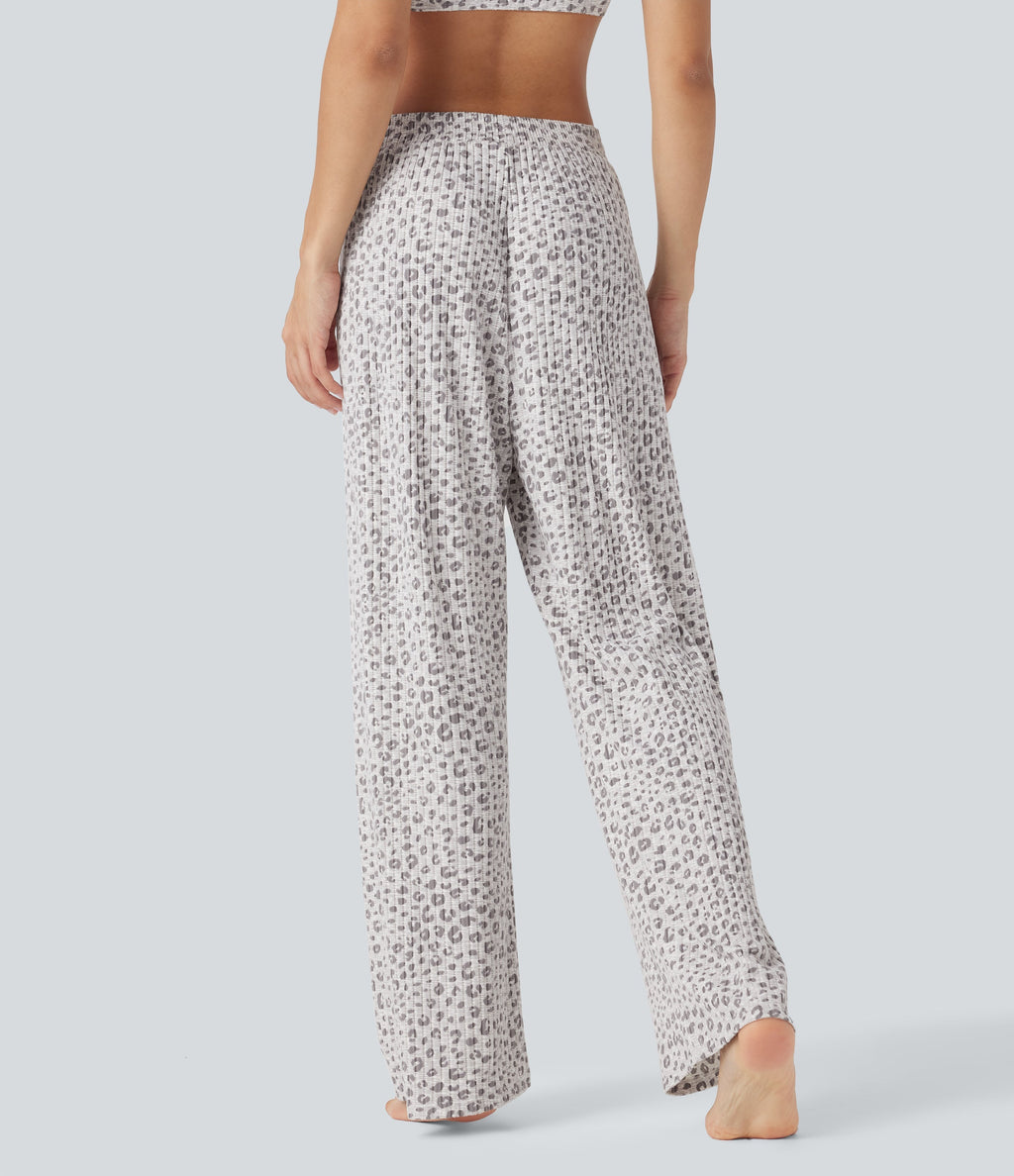 High Waisted Wide Leg Leopard Print Lounge Pants
