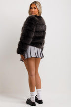 Faux Fur Bubble Coat Charcoal Grey