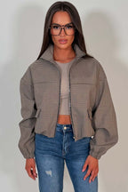 Checkered Bomber jacket With Collar Beige
