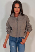 Checkered Bomber jacket With Collar Beige