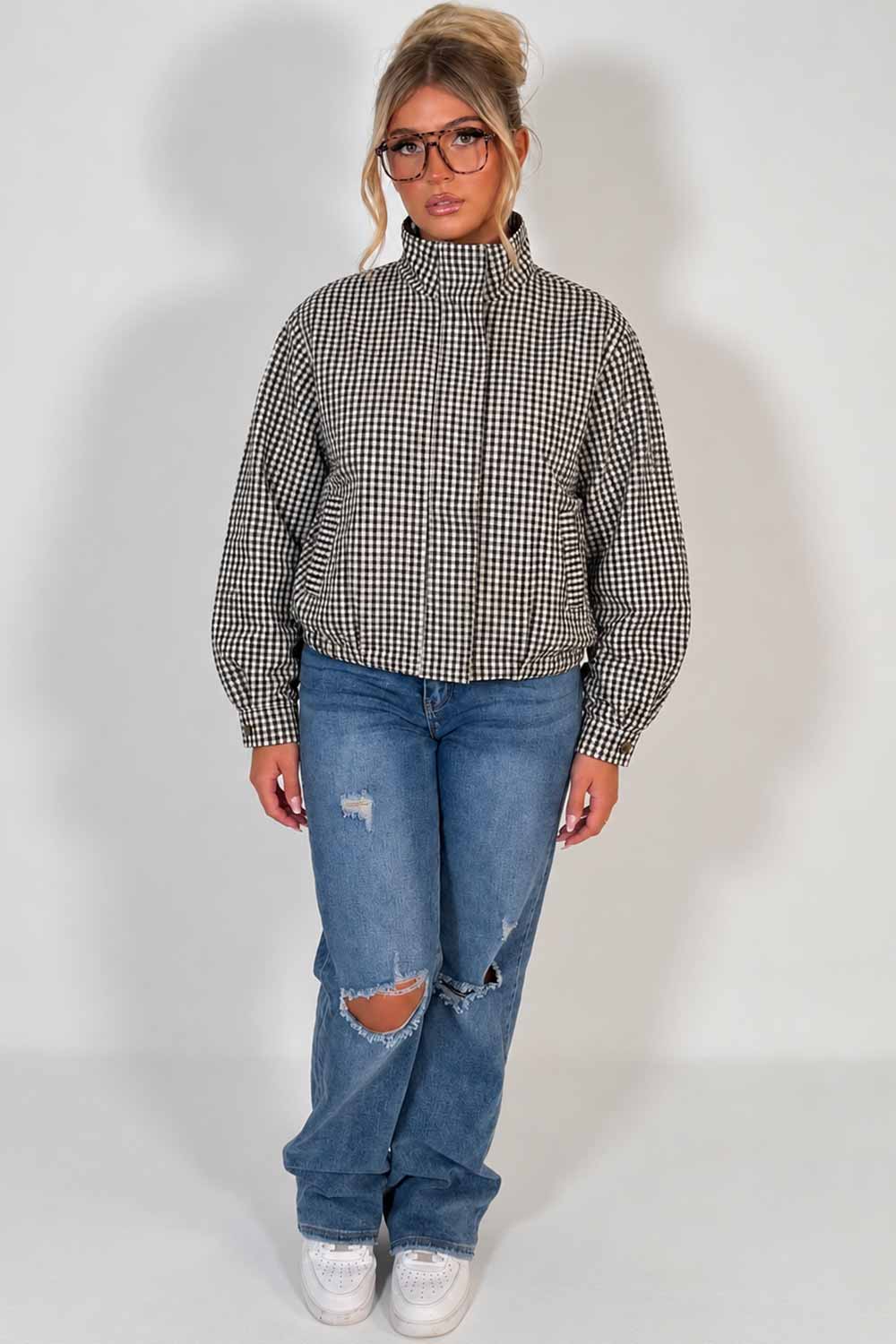 Oversized Check Print Jacket Long Sleeves