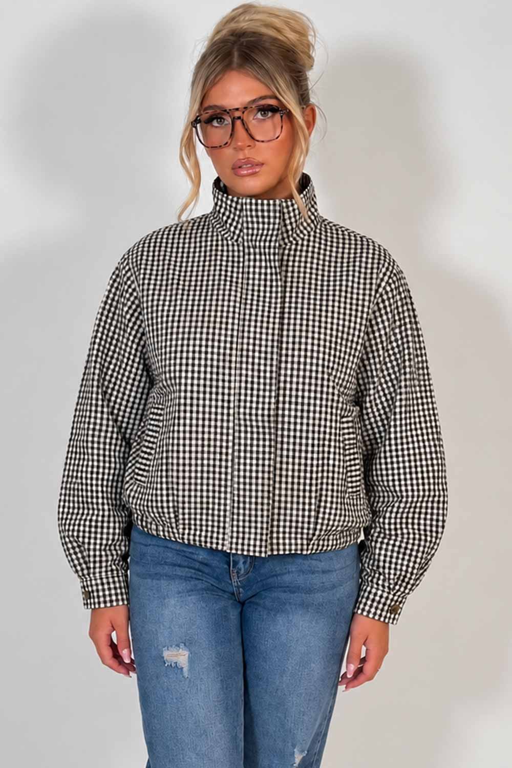 Oversized Check Print Jacket Long Sleeves