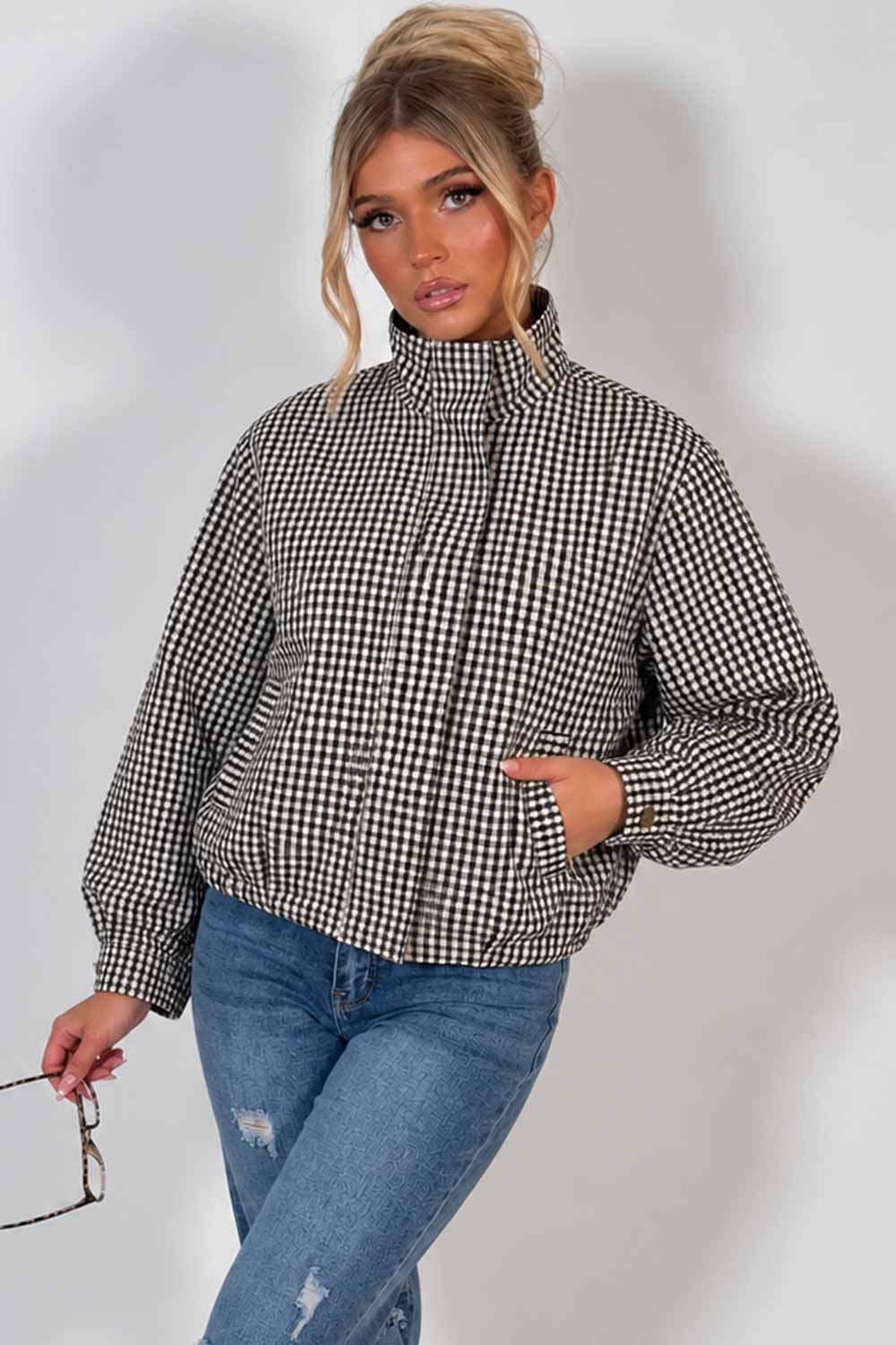 Oversized Check Print Jacket Long Sleeves