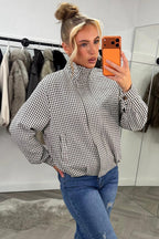 Oversized Check Print Jacket Long Sleeves