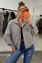 Oversized Check Print Jacket Long Sleeves
